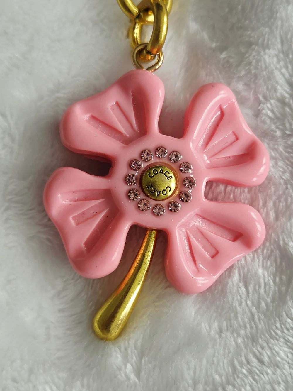 Pink Flower Keychain Bag Charm with Gold Hardware